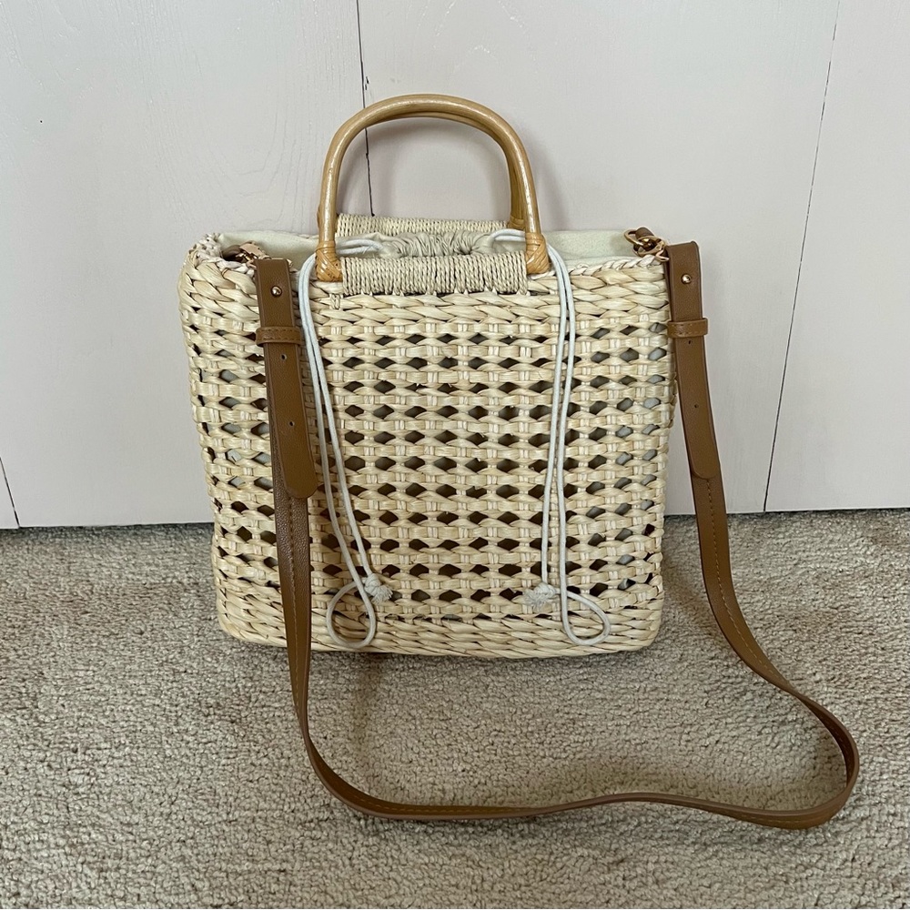 Woven Rattan Purse with Handles & Shoulder Strap